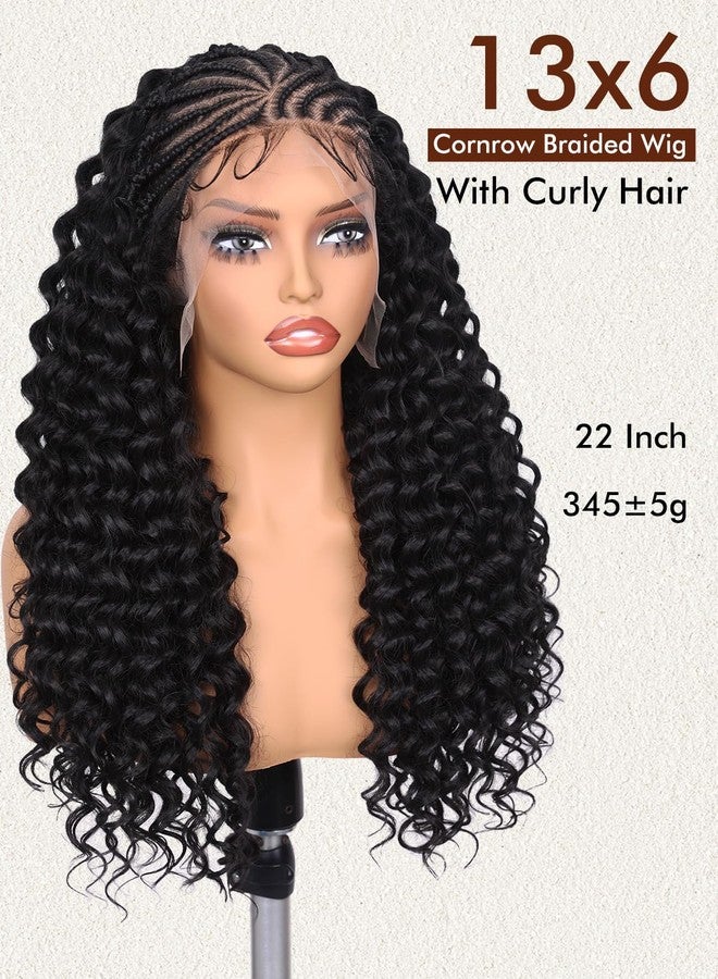 Lady Miranda 22 Inch Cornrow Wig 13x6 HD Lace Braided Wigs for Black Women Handmade 15 Strands Pre Braids Synthetic Braided Wig with Curly Hair (NB, 22 Inch) - Image 2