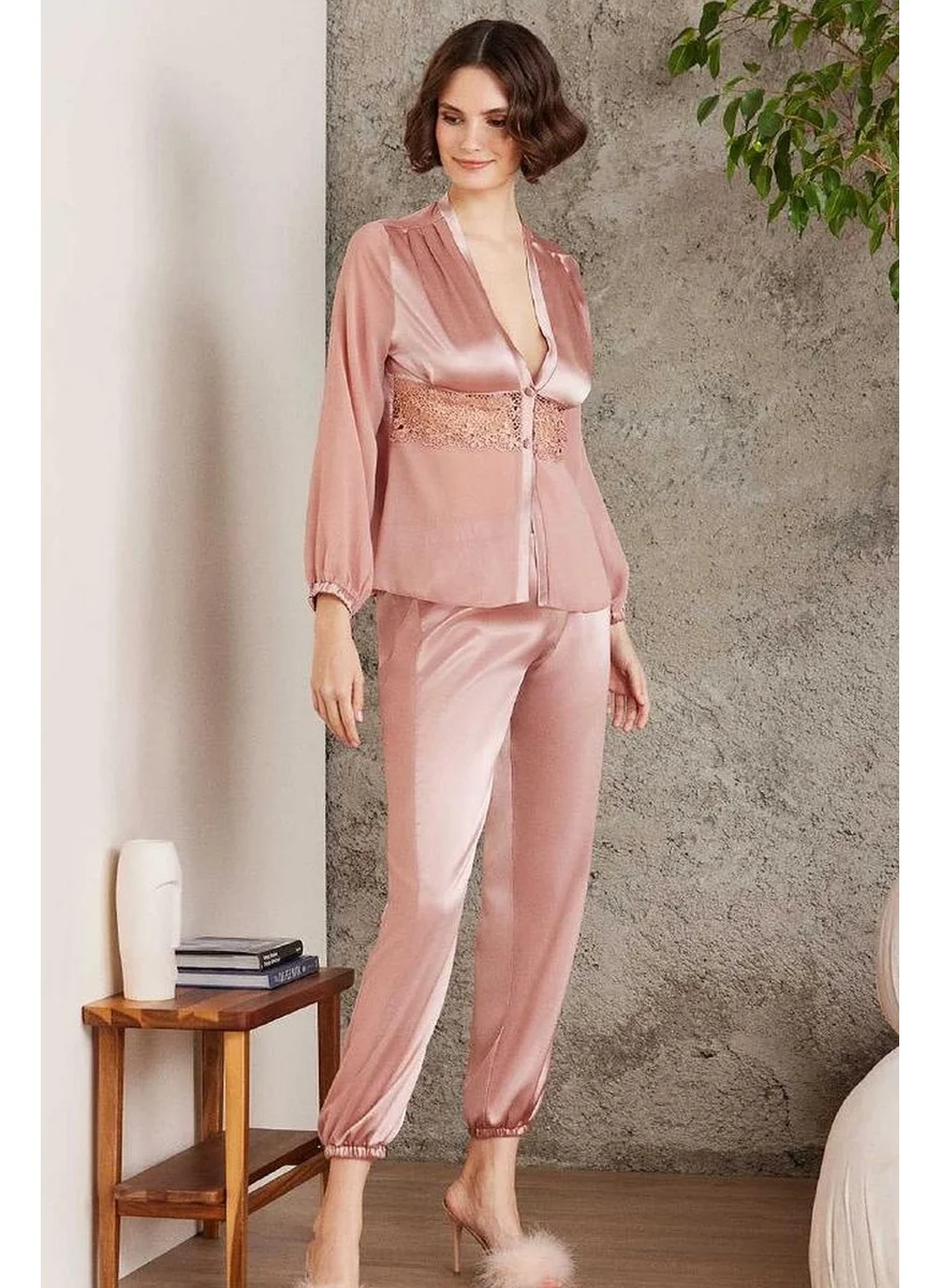 pierre cardin 6005 Women's Satin Lace 6-Piece Dowry Set-Brandy