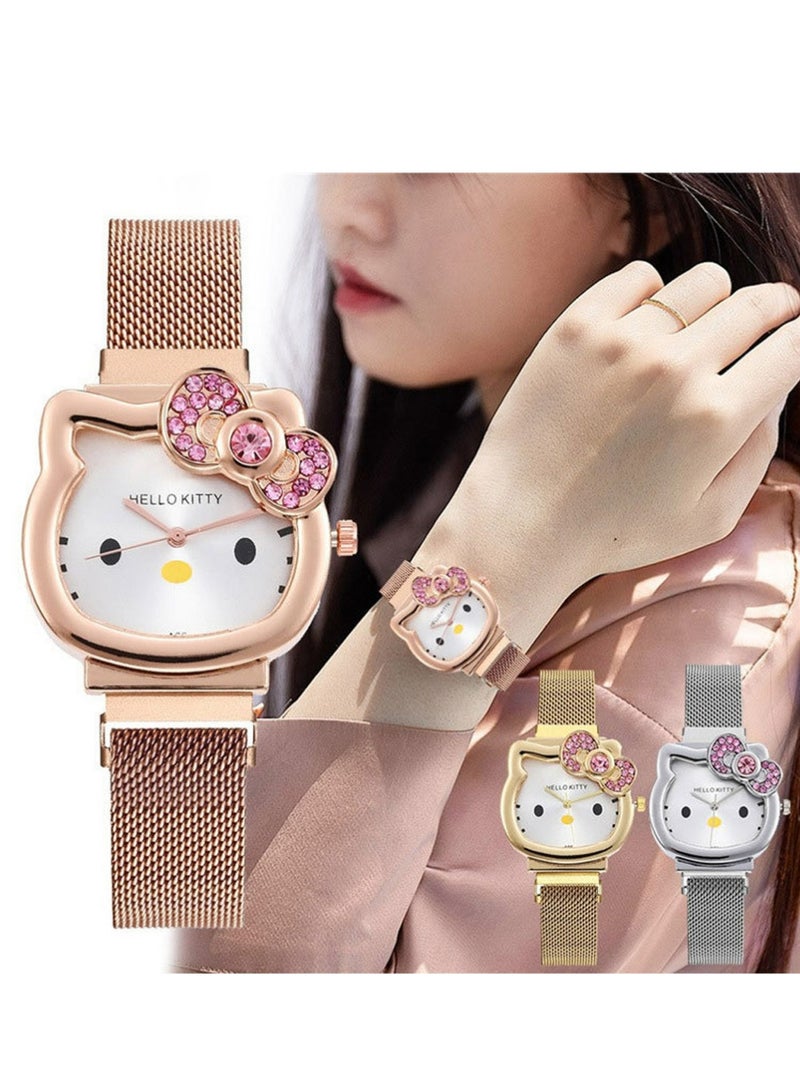 هالو كيتي 3pcs مرحبا كيتي ساعات، الماس مضغوط قوس المرأة ساعة كرتون مغناطيس ساعة - Image 2