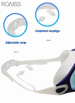 roaiss Large Frame Anti Fog Swim Goggles for Adult with Soft Silicone Gasket Anti-fog UV Protection No Leaking Clear Vision Diving Goggles Pool with Earplugs Swimming Goggles for Men Women Blue and White  - Image 3