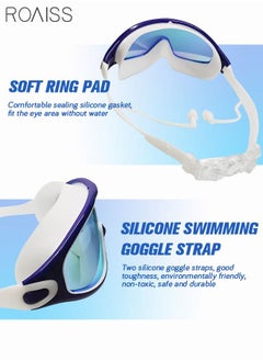 roaiss Large Frame Anti Fog Swim Goggles for Adult with Soft Silicone Gasket Anti-fog UV Protection No Leaking Clear Vision Diving Goggles Pool with Earplugs Swimming Goggles for Men Women Blue and White  - Image 4