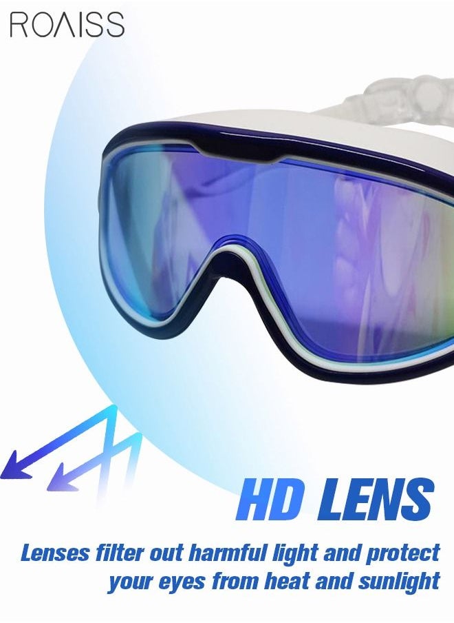 roaiss Large Frame Anti Fog Swim Goggles for Adult with Soft Silicone Gasket Anti-fog UV Protection No Leaking Clear Vision Diving Goggles Pool with Earplugs Swimming Goggles for Men Women Blue and White  - Image 2