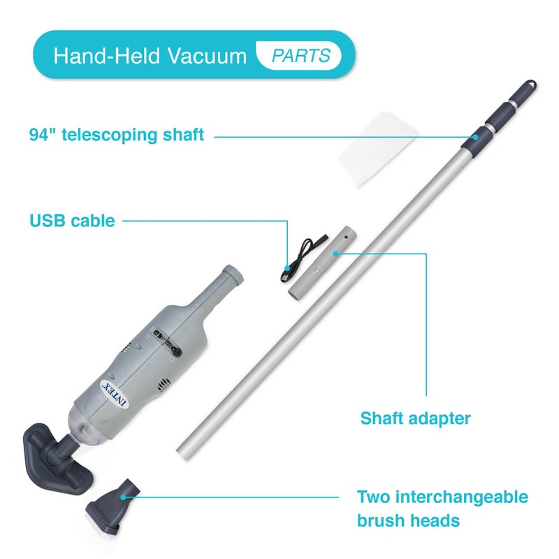 Intex Handheld Pool Vacuum Cleaner Rechargeable 94 Inch Telescoping Shaft and 2 Interchangeable Brush Heads for Above Ground Swimming Pool and Spa - Image 4