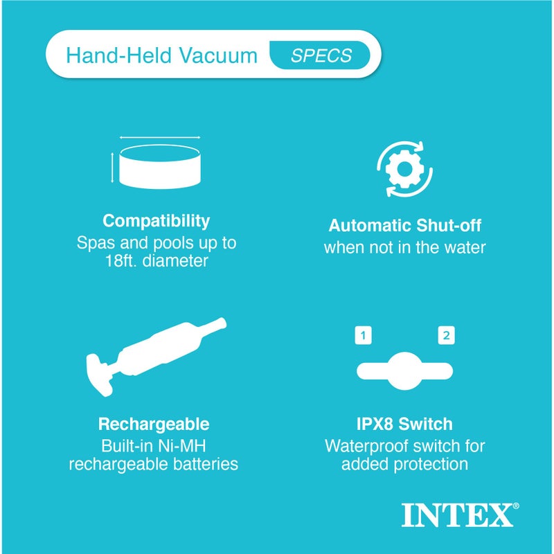 Intex Handheld Pool Vacuum Cleaner Rechargeable 94 Inch Telescoping Shaft and 2 Interchangeable Brush Heads for Above Ground Swimming Pool and Spa - Image 3