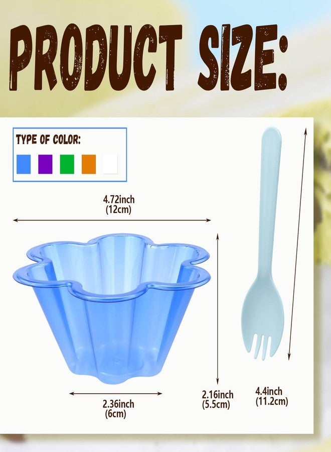 Vmiapxo 100 sets 8 oz Disposable Ice Cream Bowls and Spoons, Flower Shape Plastic Sundae Cups, Ice Cream Bar Supplies, Colorful Dessert Cups for Shaved Ice, Parfait, Strawberry, Yogurt - Image 2