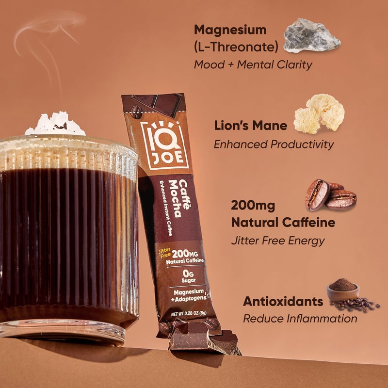 IQBAR IQJOE Mushroom Coffee Packets (40 Servings) Lionâ€™s Mane, Magtein Magnesium, Antioxidants, Adaptogens - Variety Pack - Instant Coffee for Focus, Clarity, Mood, Energy Boost - Sugar Free, Keto, Vegan - Image 3