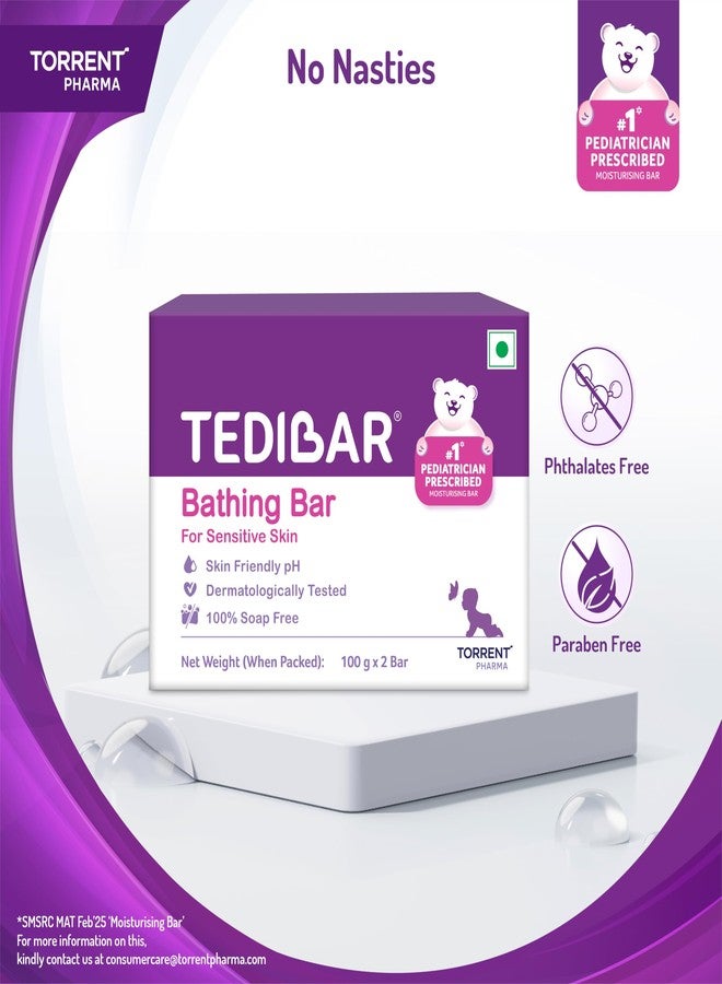 Tedibar Moisturising Baby Bathing Bar 100x2g (Pack of 3) 100% Soap Free No. 1* Pediatrician Prescribed Moisturising Bar - By Torrent Pharma - Image 4