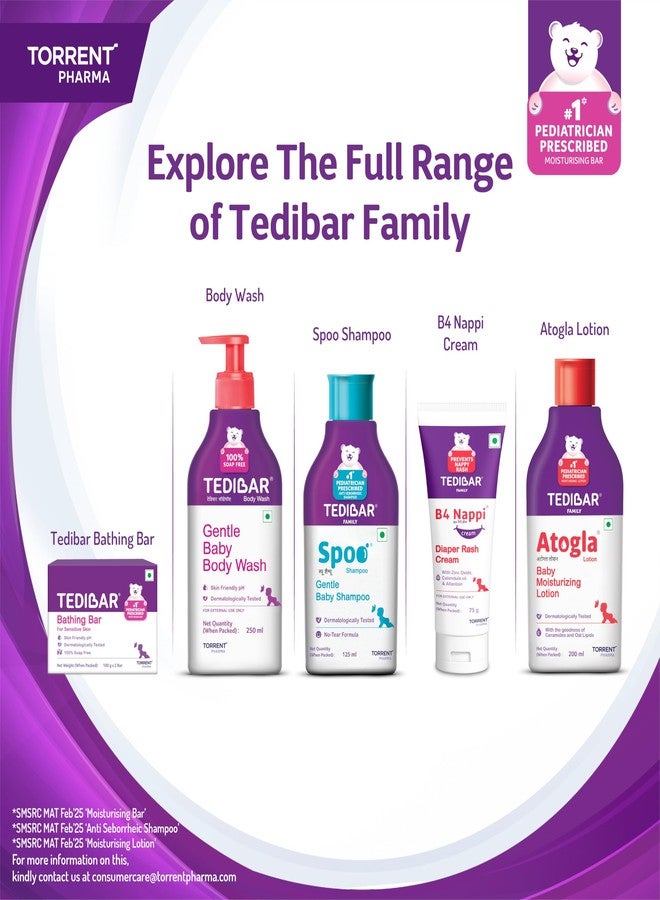 Tedibar Moisturising Baby Bathing Bar 100x2g (Pack of 3) 100% Soap Free No. 1* Pediatrician Prescribed Moisturising Bar - By Torrent Pharma - Image 5