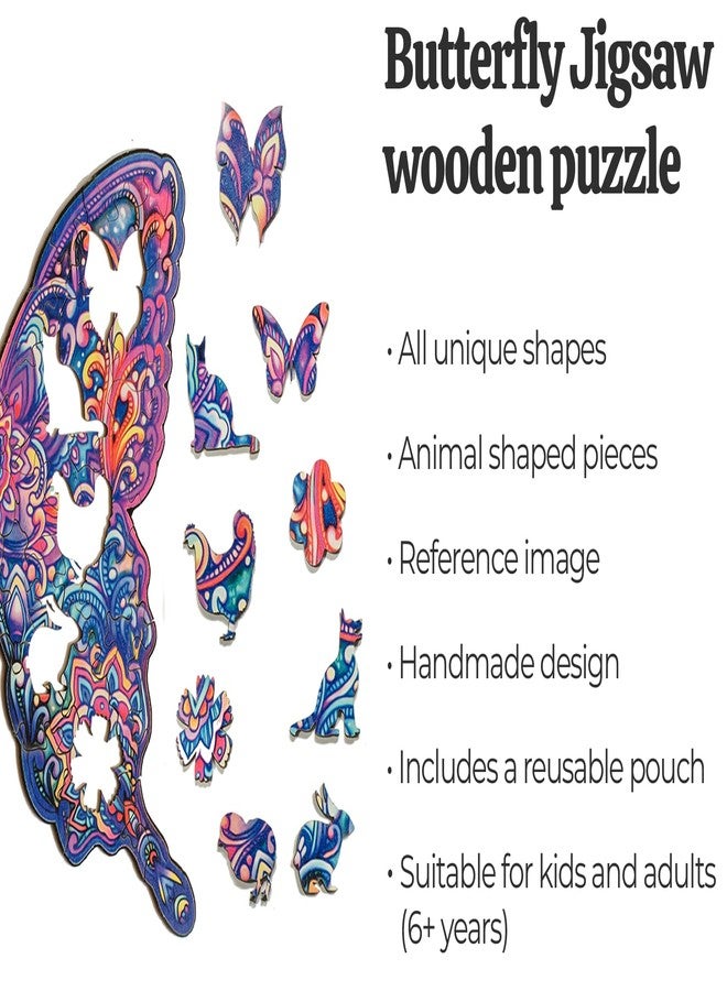 91Knots | Butterfly 72 Pieces Wooden Jigsaw Puzzle for Kids 6+ | Fun Animal Brain Teaser | Builds Cognitive Development, Fine Motor Skills, Visual & Spatial Intelligence, Memory & Focus in Children - Image 2
