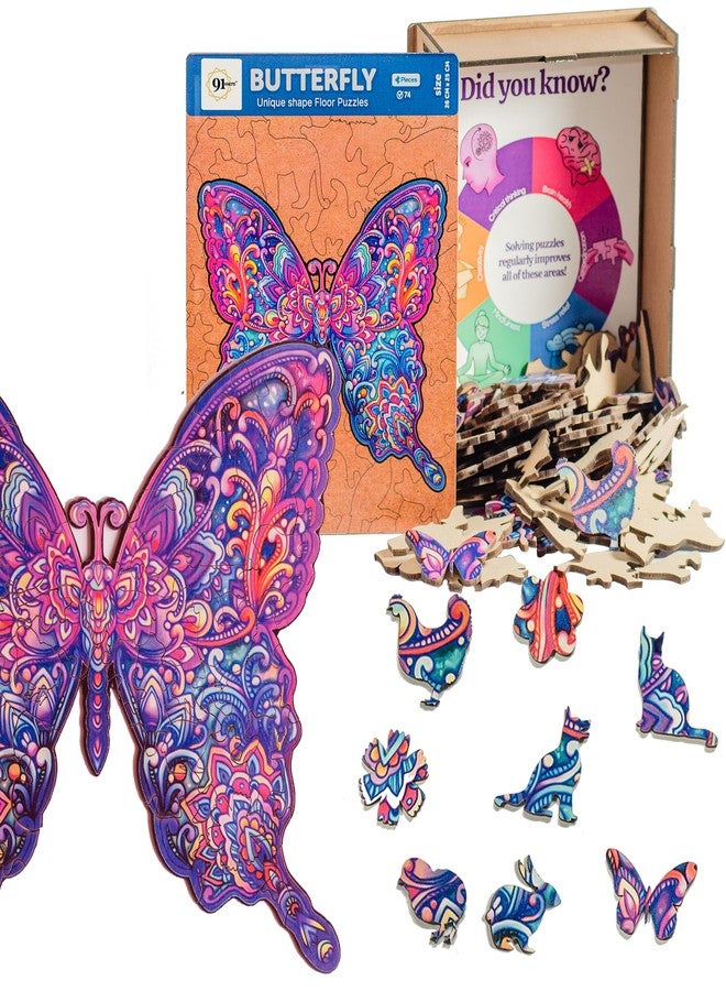 91Knots | Butterfly 72 Pieces Wooden Jigsaw Puzzle for Kids 6+ | Fun Animal Brain Teaser | Builds Cognitive Development, Fine Motor Skills, Visual & Spatial Intelligence, Memory & Focus in Children - Image 1
