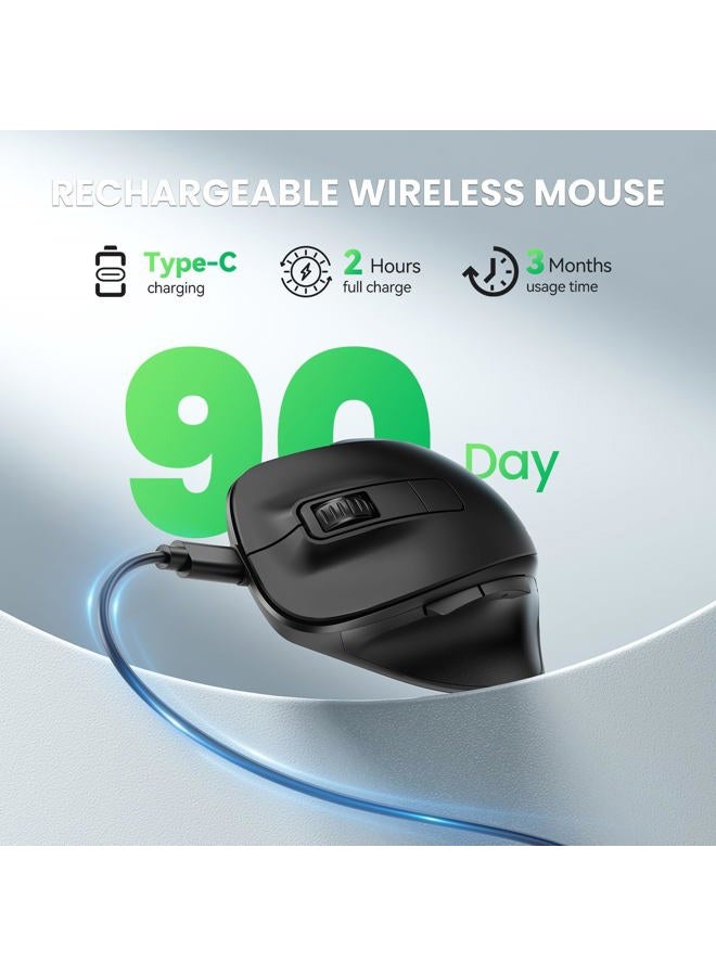TECKNET ماوس لاسلكي، ماوس بلوتوث (BT5.0/3.0 و 2.4G) قابل لإعادة الشحن 4800 DPI ماوس صامت، ماوس كمبيوتر مع مستقبل USB A، مقبض كبير الحجم مريح بصري لاسلكي للابتوب/ماك/PC، أسود - Image 4