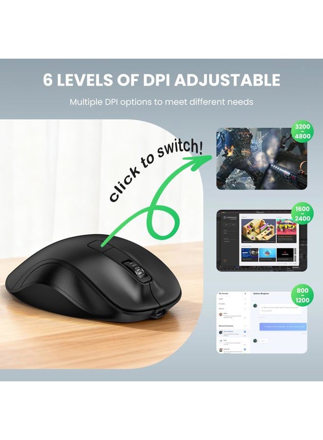TECKNET ماوس لاسلكي، ماوس بلوتوث (BT5.0/3.0 و 2.4G) قابل لإعادة الشحن 4800 DPI ماوس صامت، ماوس كمبيوتر مع مستقبل USB A، مقبض كبير الحجم مريح بصري لاسلكي للابتوب/ماك/PC، أسود - Image 5