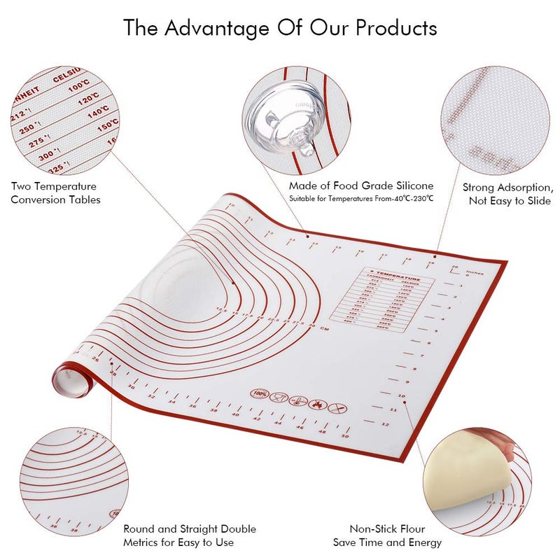 Asenky Food Grade Silicone Pastry Mat NonStick Baking Mat with Measurements for Rolling Dough Pie Bread Cookies - Image 3