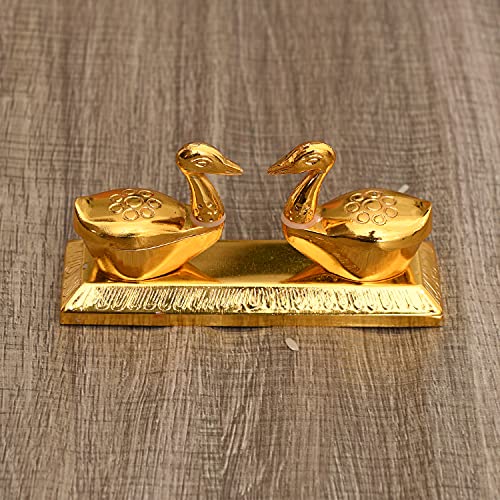 JAIPUR ACE Metal Brass Swan kumkum Box | Puja | Roli | Chawal | Chandan | Haldi | Sindoor | Turmeric | Dabbi | Dibbi | Dhani | Dani Lid Holder - Duck Swan kumkum (Golden, 6 X 11 X 6 cm) - Image 2