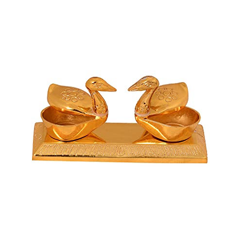 JAIPUR ACE Metal Brass Swan kumkum Box | Puja | Roli | Chawal | Chandan | Haldi | Sindoor | Turmeric | Dabbi | Dibbi | Dhani | Dani Lid Holder - Duck Swan kumkum (Golden, 6 X 11 X 6 cm) - Image 5