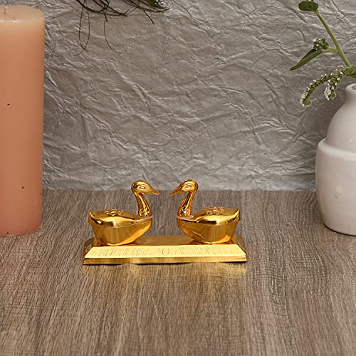 JAIPUR ACE Metal Brass Swan kumkum Box | Puja | Roli | Chawal | Chandan | Haldi | Sindoor | Turmeric | Dabbi | Dibbi | Dhani | Dani Lid Holder - Duck Swan kumkum (Golden, 6 X 11 X 6 cm) - Image 3