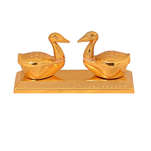 JAIPUR ACE Metal Brass Swan kumkum Box | Puja | Roli | Chawal | Chandan | Haldi | Sindoor | Turmeric | Dabbi | Dibbi | Dhani | Dani Lid Holder - Duck Swan kumkum (Golden, 6 X 11 X 6 cm) - Image 4