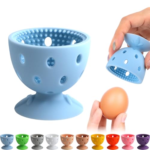 WAMEIJU Egg Brush Cleaner, Egg Cleaner Scrubber for Fresh Eggs, Cute Chick Shaped Silicone Egg Washer, Reusable Multipurpose Washing Egg Tool for Fruits and Vegetables(Blue) - Image 1