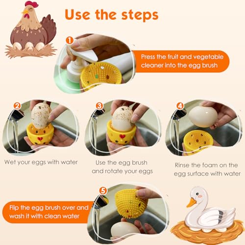 WAMEIJU Egg Brush Cleaner, Egg Cleaner Scrubber for Fresh Eggs, Cute Chick Shaped Silicone Egg Washer, Reusable Multipurpose Washing Egg Tool for Fruits and Vegetables(Blue) - Image 3