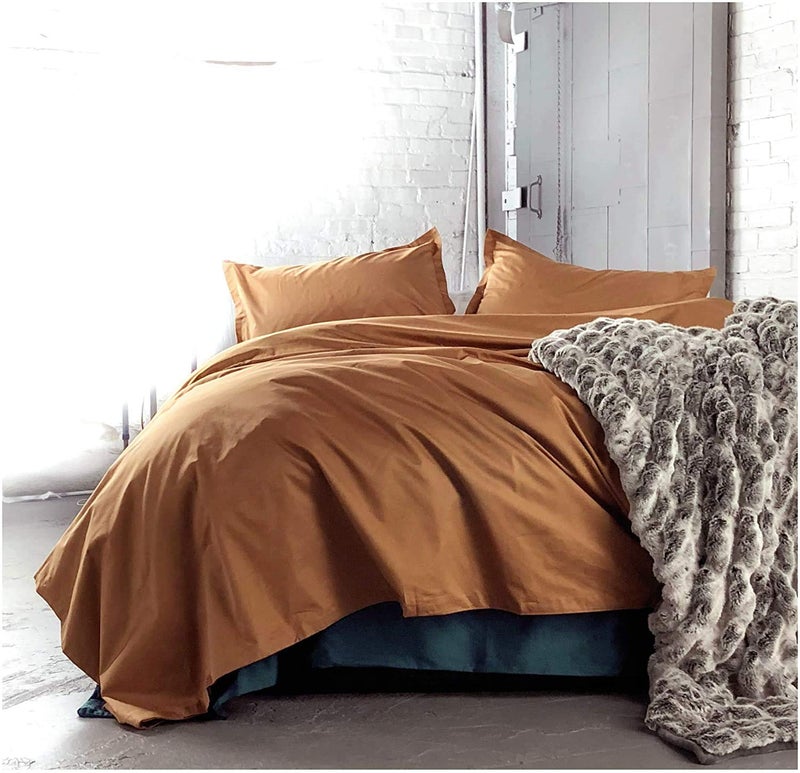 Eikei Solid Color Duvet Cover 120x98inch Luxury Bedding Set 400 Thread Count Egyptian Cotton Long Staple Sateen Weave Breathable Silky Soft Pima Premium Quality Bed Linen Super King Copper
