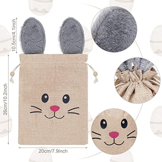 Woanger 10 Pcs Easter Bunny Bags With Drawstring 7.9 X 10.2 Inch Easter Burlap Bags Rabbit Ears Furry Bunny Bag Cookies Chocolate Party Favors Gift Candy Egg Hunts Stuffer For Kids Girls - Image 5