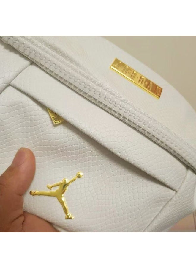 Air Jordan outdoor hiking camping bag, white pebbled leather, unisex casual outdoor sports bag - Image 2