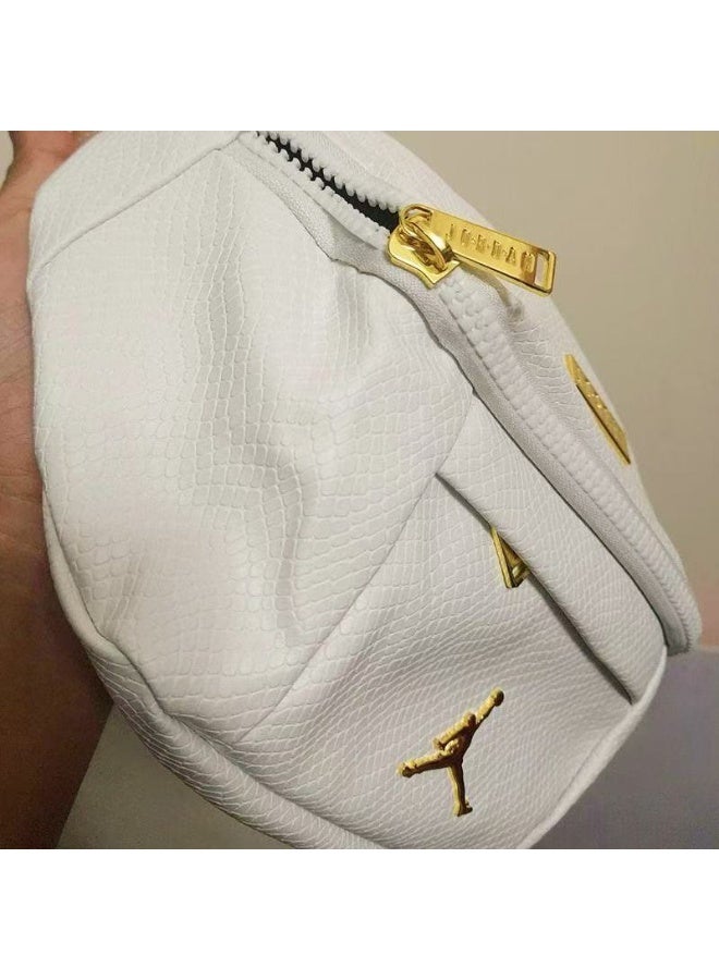 Air Jordan outdoor hiking camping bag, white pebbled leather, unisex casual outdoor sports bag - Image 1