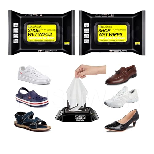 Rushwak Shoe Wipes (80 + 80 Wipes) Sneaker Wipes Instant Sneaker Cleaner Shoe Cleaning Wipes Sneaker Wipes for Shoes Quick Remove Dirt Stain Shoe Cleaner Wipes Shoe Wipes for Sneakers Cleaning Kit - Image 1
