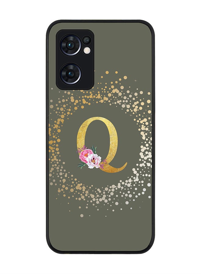 Stylizedd Rugged Black edge case for Oppo Find X5 Lite, Slim Cover - Custom Monogram Initial Letter Floral Pattern Alphabet - Q (Olive Green ) - Image 1