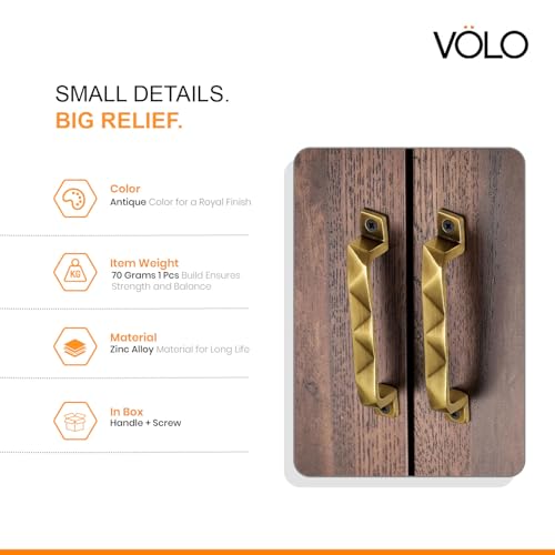 VOLO Antique Brass Finish Door and Window Handle for Home & Kitchen Doors/Cabinet/Window Handles - Mosaic Type (Model: Run 62) (96 mm, 4) - Image 3
