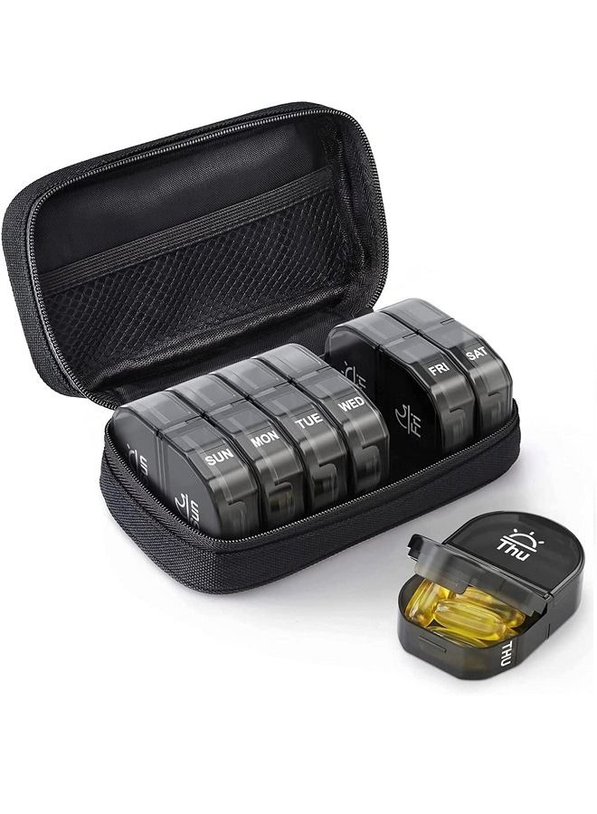 McDou Weekly Pill Organizer Round Medication Organizer 7 Day Vitamin Fish Oil Supplement Pill Box - Image 1