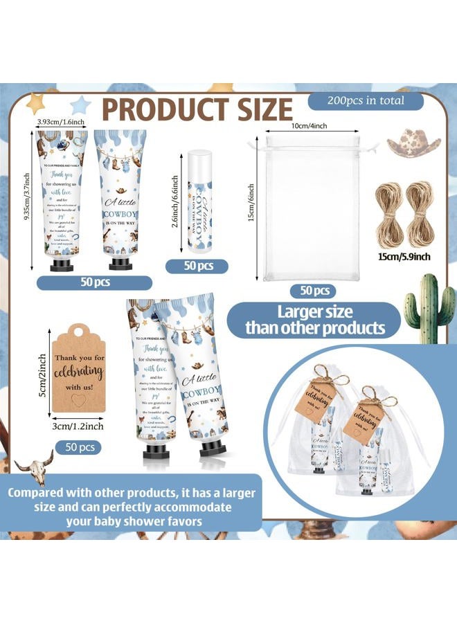 Dimsile 50 Sets 200 Pcs Baby Shower Hand Lotion and Lip Balm Gift Theme Baby Shower Party Favors Travel Size Hand Lotion and Lip Balm Bulk with Organza Bags Tags(A Little Cowboy is on the Way) - Image 5