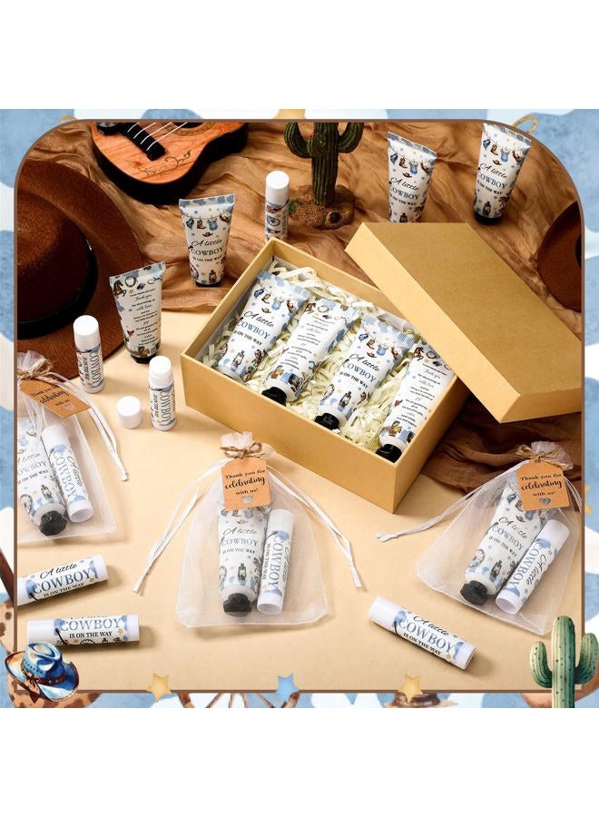 Dimsile 50 Sets 200 Pcs Baby Shower Hand Lotion and Lip Balm Gift Theme Baby Shower Party Favors Travel Size Hand Lotion and Lip Balm Bulk with Organza Bags Tags(A Little Cowboy is on the Way) - Image 2