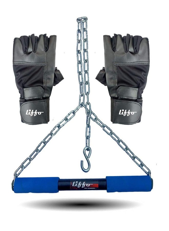 Liffo® Pull Up Bar Heavy Height Increasing Chain Hanging Rod Exercise, Fitness, Chin-up Bar with Weight Lifting Gloves (Blue) 4FT - Image 1