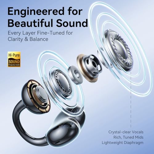 Kinglucky Upgraded Clip-On Earbuds Comfortable fit & Crystal-Clear Sound, 50H Playtime Open Ear Buds Bluetooth 5.4 Wireless Headphones for Women Ideal for Small Ears,Sports,Workouts,Glasses Black - Image 4