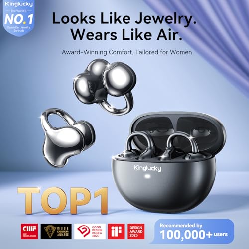 Kinglucky Upgraded Clip-On Earbuds Comfortable fit & Crystal-Clear Sound, 50H Playtime Open Ear Buds Bluetooth 5.4 Wireless Headphones for Women Ideal for Small Ears,Sports,Workouts,Glasses Black - Image 2