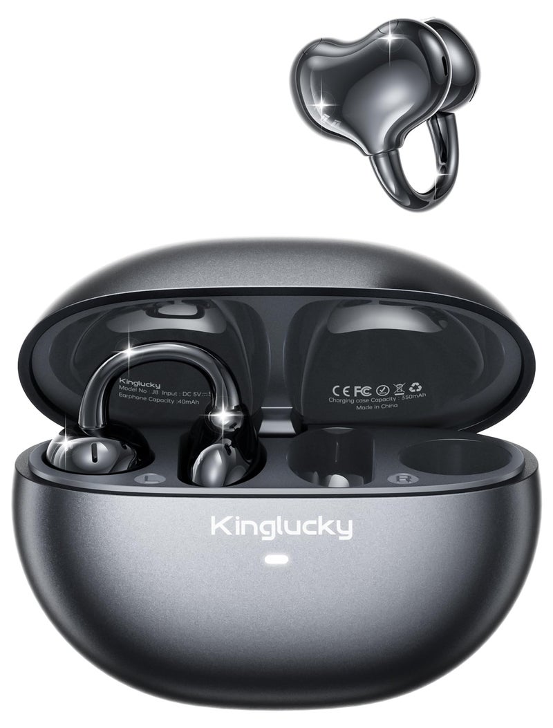 Kinglucky Upgraded Clip-On Earbuds Comfortable fit & Crystal-Clear Sound, 50H Playtime Open Ear Buds Bluetooth 5.4 Wireless Headphones for Women Ideal for Small Ears,Sports,Workouts,Glasses Black - Image 1