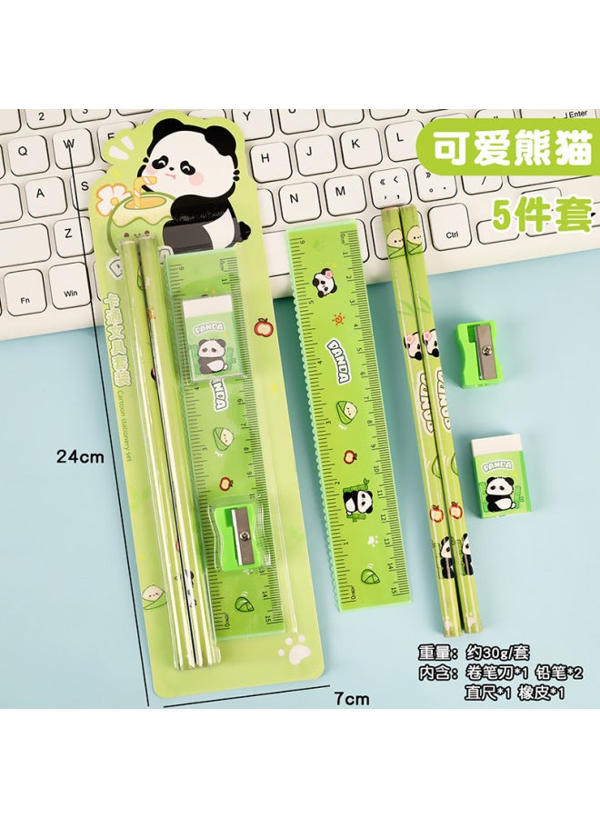 HELPS Cartoon Pencil Stationery Set Small Gift Student Souvenir Student Five-piece Set Rubber Ruler Pencil Sharpener - Image 1