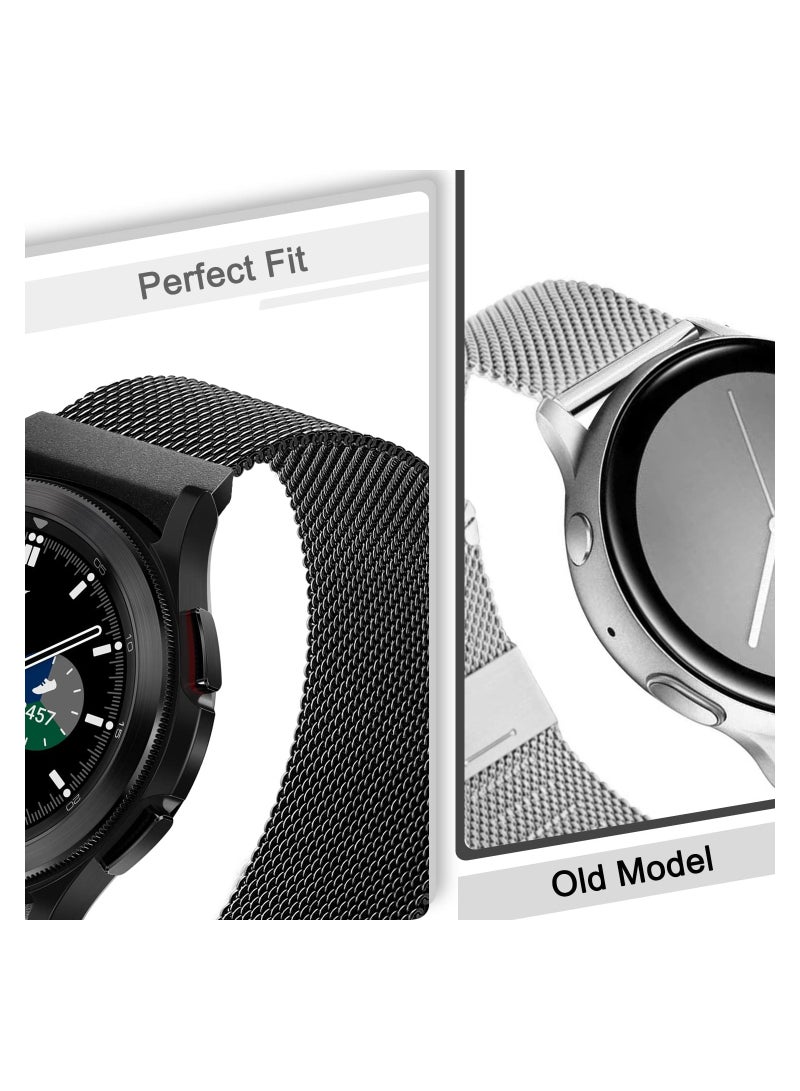 2 Packs No Gap Metal Bands Compatible with Samsung Galaxy Watch 4 Band 40mm 44mm/ for Galaxy Watch 4 Classic Band 42mm 44mm, Milanese Loop Stainless Steel Magnetic Strap for Men Women, Black/Silver