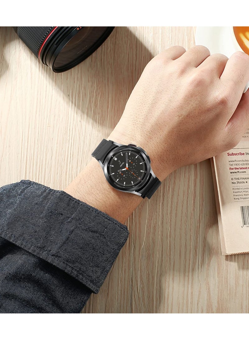 2 Packs No Gap Metal Bands Compatible with Samsung Galaxy Watch 4 Band 40mm 44mm/ for Galaxy Watch 4 Classic Band 42mm 44mm, Milanese Loop Stainless Steel Magnetic Strap for Men Women, Black/Silver