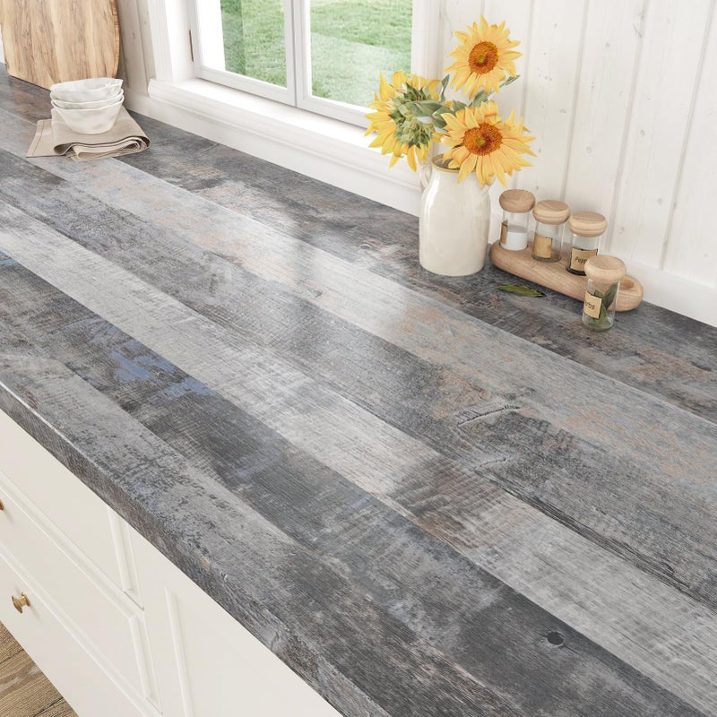 STICKEEP Brown Wood Contact Paper for Countertops Waterproof Shiplap Peel and Stick Wallpaper Self Adhesive Countertop Contact Paper Peel and Stick Wood Wallpaper for Cabinets Tables RV 118" x 17.71" - Image 1