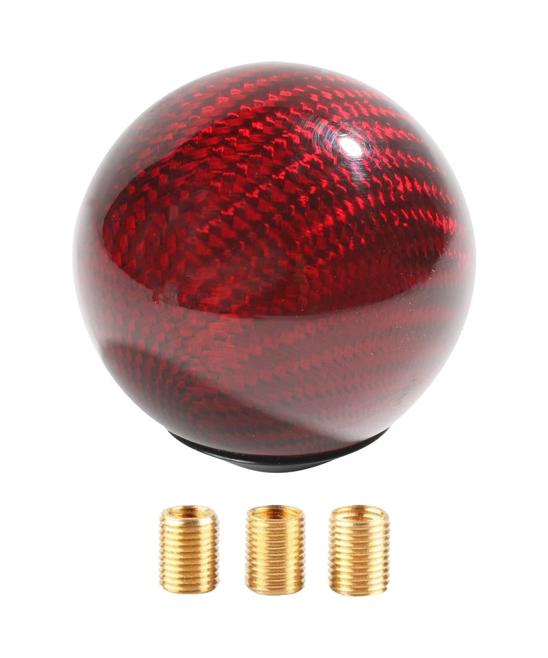 SUJADE YAKEFLY Universal Shifter Round Carbon Fiber Gear Shift Knob with 3 Aluminum Adapters Car Shift Lever Stick Knob Carbon Red