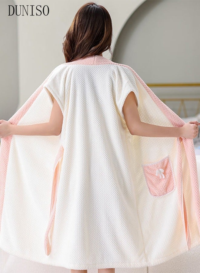 Women's Bath Robe, Wearable Bath Towel with Side Pocket Wrap Shower Wrap Towel Dress Bathrobe Waffle Spa Towel Robes with Adjustable Closure Quick Dry Lightweight Cover Up - Image 3