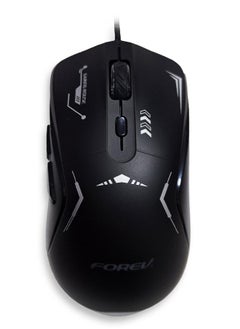 Forev E-Sports gaming mouse with 1.5M USB Cable , silent key ,macro program ming , optical engine , LED Light , 4-level adjustable (1200 - 1800 - 2400 - 3600 DPI ) , Support windows 2000 / XP / win7 / win8 / win10 / vista / 32bit IOS or latest - FV-X9 , black  - Image 1