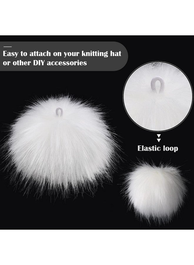Bememo 14 Pieces Faux Fur Pom Pom Balls for Hats DIY Faux Fur Pompom with Elastic Loop for Hats Shoes Scarves Gloves Scarves Bag Key Chain Charms Accessories (White) - Image 4