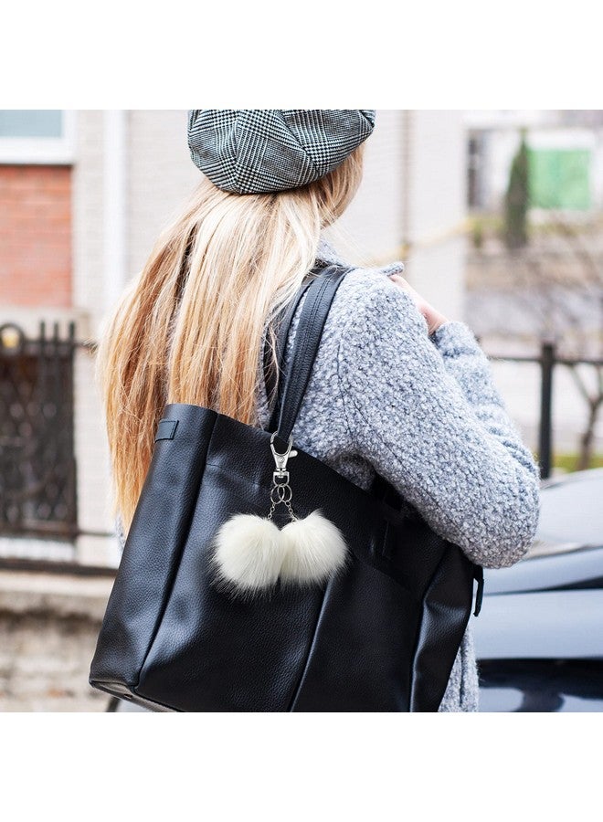 Bememo 14 Pieces Faux Fur Pom Pom Balls for Hats DIY Faux Fur Pompom with Elastic Loop for Hats Shoes Scarves Gloves Scarves Bag Key Chain Charms Accessories (White) - Image 2