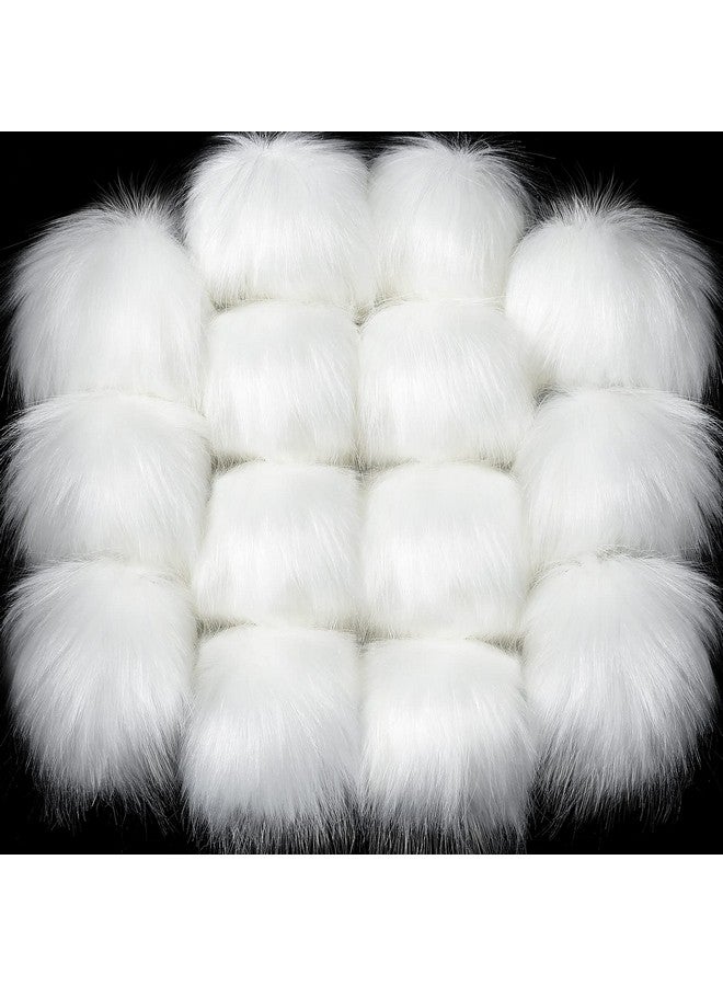 Bememo 14 Pieces Faux Fur Pom Pom Balls for Hats DIY Faux Fur Pompom with Elastic Loop for Hats Shoes Scarves Gloves Scarves Bag Key Chain Charms Accessories (White) - Image 1