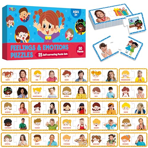 SpriteGru Feelings Emotions Puzzle Cards 50PCS Puzzles with Different MoodsLearn to Identify Various Feelings Learning Toy for Kids with Autism ADHD Educational Tools for Therapy Classroom Home Use - Image 1