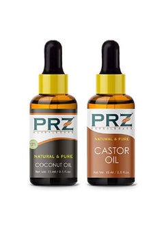 PRZ Combo of Cold Pressed Extra Virgin Coconut & Castor Carrier Oil 100% Pure l & Therapeutic Grade Oil for Aromatherapy Body Massage Skin Care & Hair Growth (15ML Each)  - Image 2