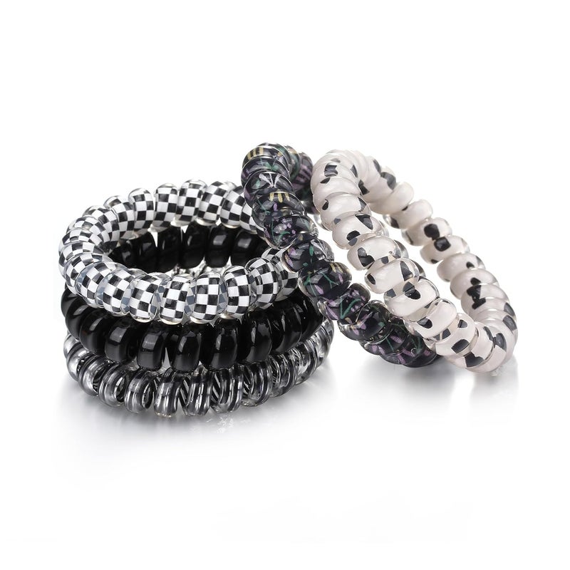 5Pcs Spiral Hair Ties No Damage Plastic Hair Ties for Thick Hair Coil Hair Ties for Women No Crease Ponytail Holders Hair Elastics Phone Cord Hair Ties Black Set